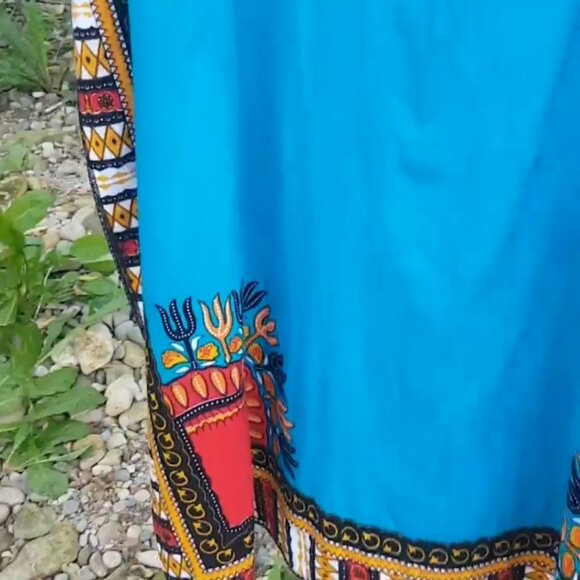 African Boubou/Dashiki dress/kaftan in a pretty deep aqua. - Picture 6 of 8